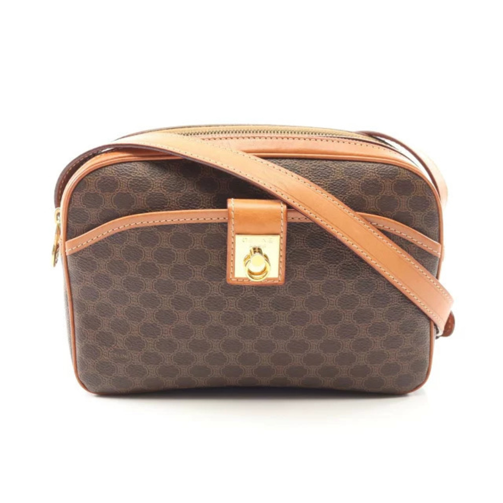 Celine Macadam Shoulder Bag Canvas Leather Brown